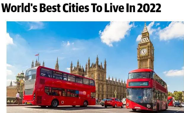 伦敦被评为2022年全球最佳居住城市！